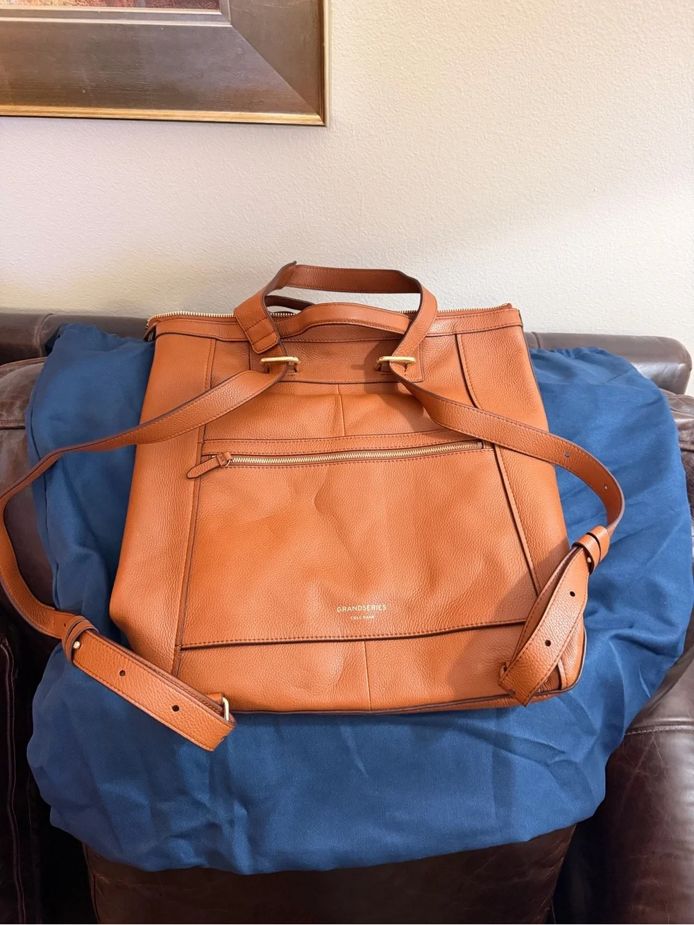 Cole Haan Tan Leather Convertible Backpack Tote
